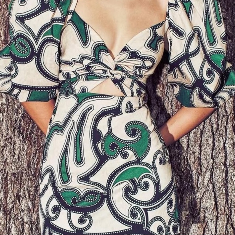 Alexis Iana Mini Dress Womens XS Maldive Green New NWT Puff Sleeve Cutout